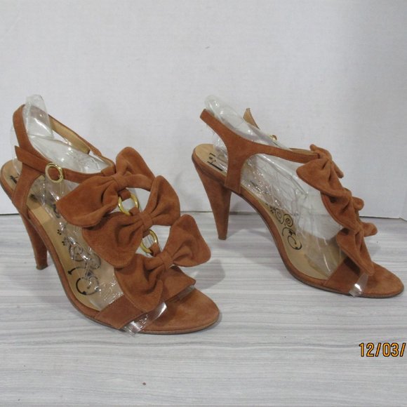 TIBI NEW YORK EXQUISITELY SOFT BROWN SUEDE BOW SANDALS. 4" HEEL. MADE IN ITALY! - Picture 1 of 10